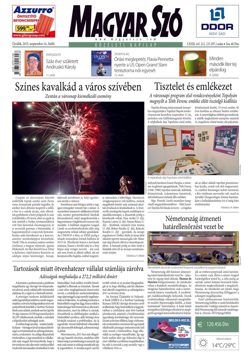 Magyar Szó, 72. évf. 2015. szeptember 14. 212. sz. 1–20. oldal