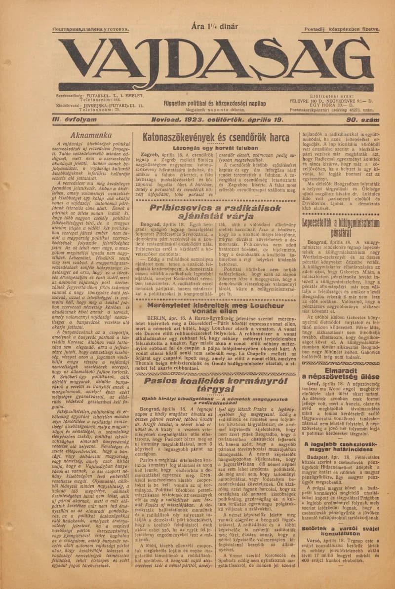 Vajdaság, 3. évf. 1923. április 19. 90. sz.