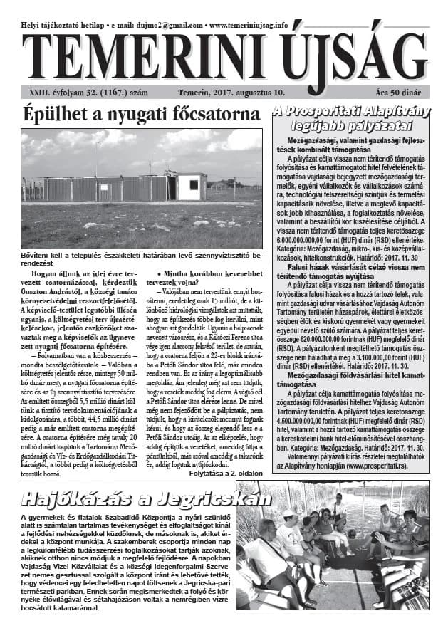Temerini Újság, 23. évf. 2017. augusztus 10. 32. sz.