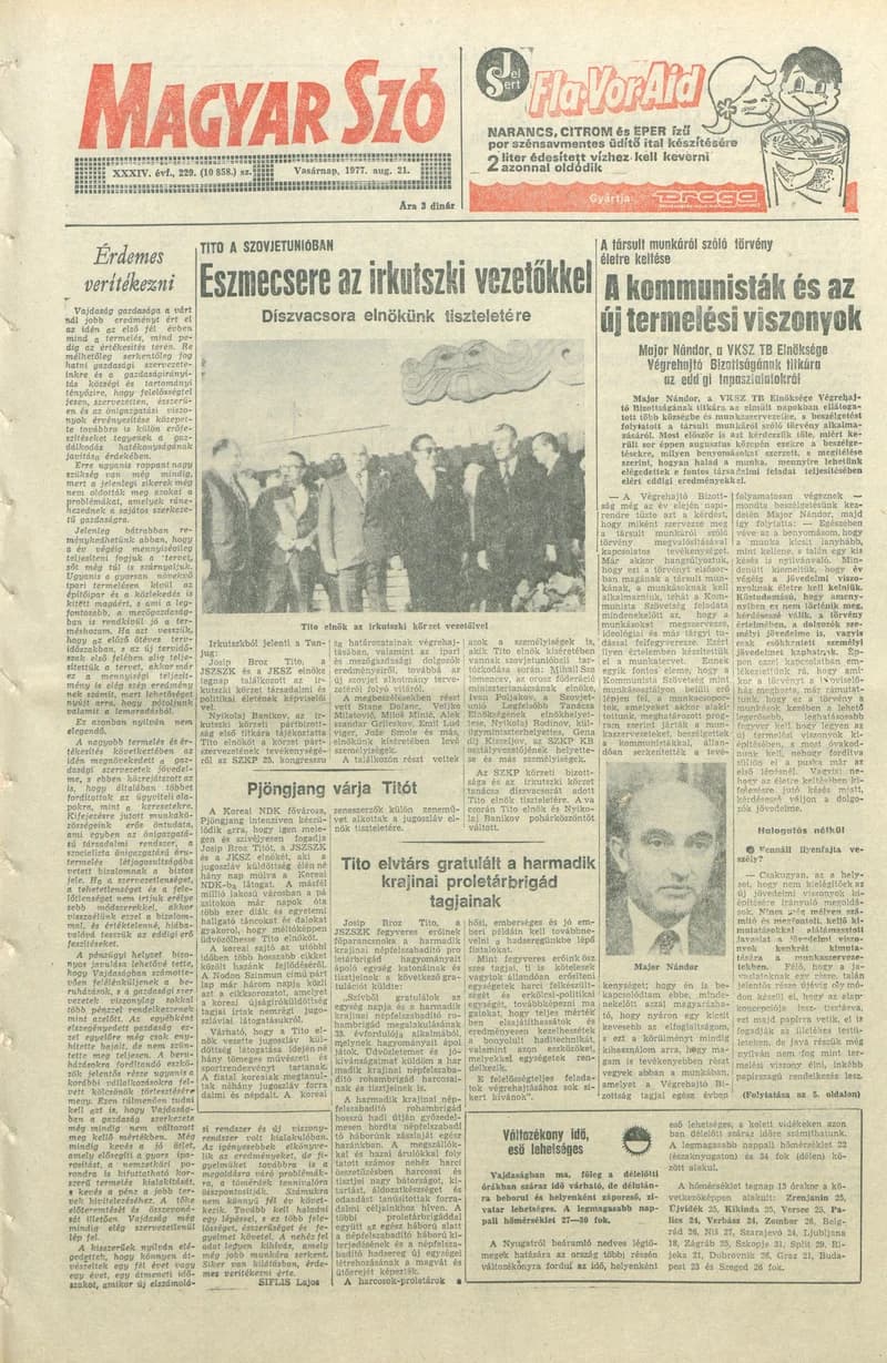 Magyar Szó, 34. évf. 1977. augusztus 21. 229. sz.