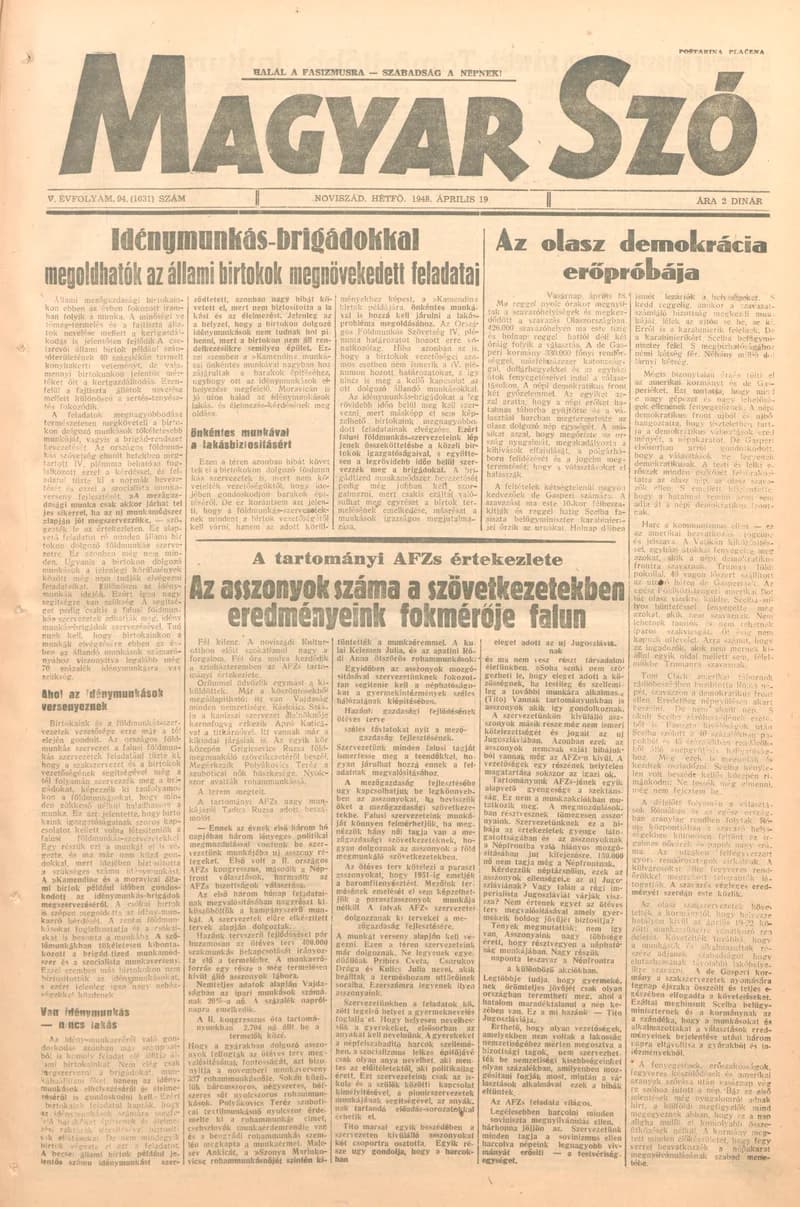 Magyar Szó, 5. évf. 1948. április 19. 94. sz. 1–4. oldal