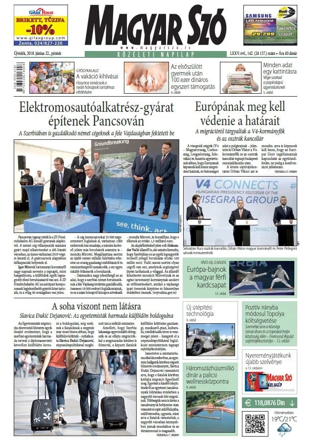 Magyar Szó, 75. évf. 2018. június 22. 142. sz. 1–16. oldal