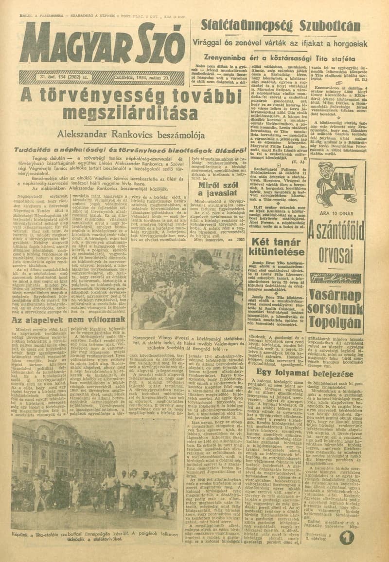 Magyar Szó, 11. évf. 1954. május 20. 134. sz. 1–8. oldal