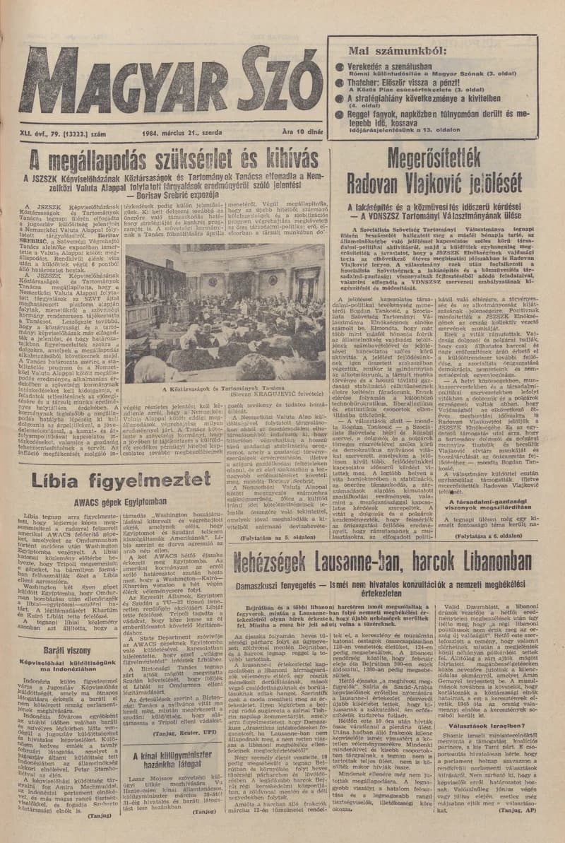 Magyar Szó, 41. évf. 1984. március 21. 79. sz. 1–24. oldal