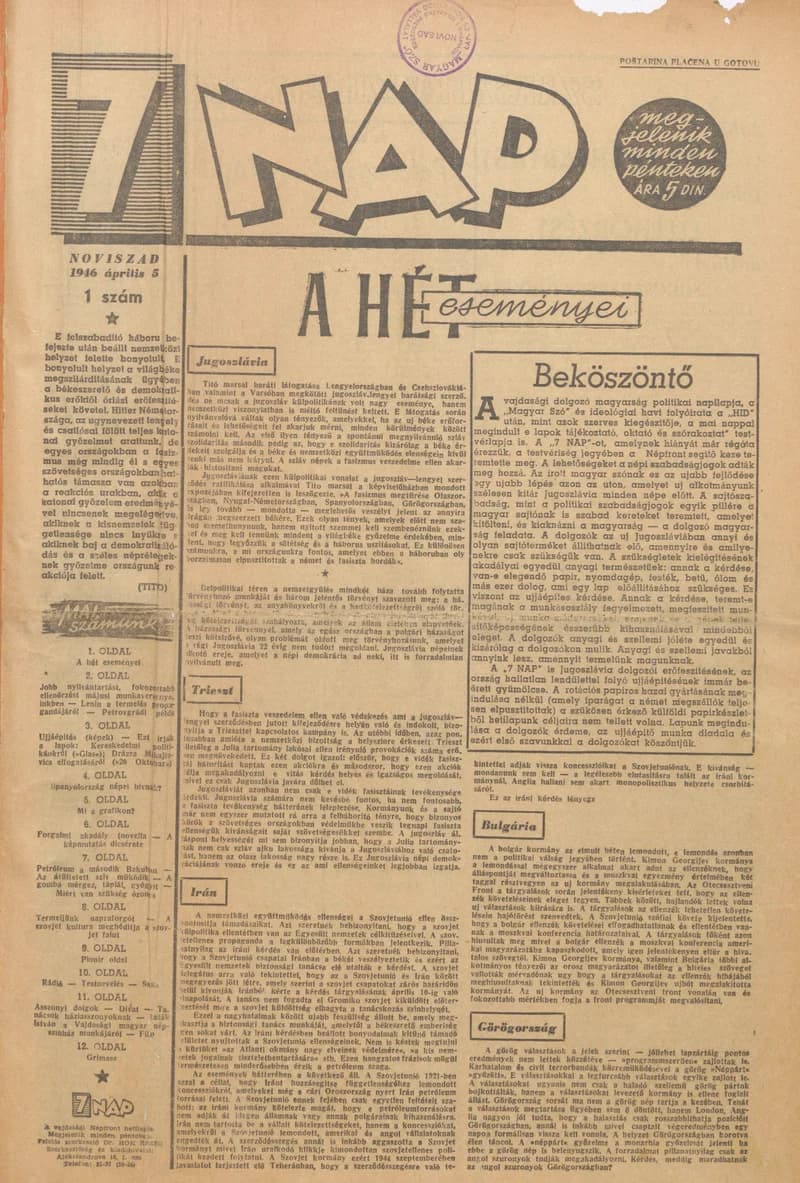 7 Nap, 1. évf. 1946. április 5. 1. sz. 1–12. oldal