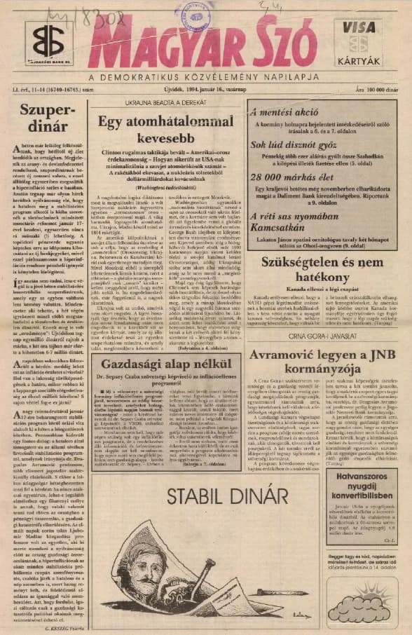 Magyar Szó, 51. évf. 1994. január 16. 11–14. sz. 1–24. oldal