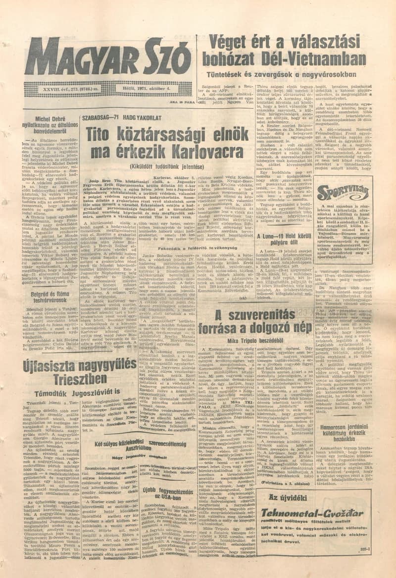 Magyar Szó, 28. évf. 1971. október 4. 273. sz. 1–10. oldal