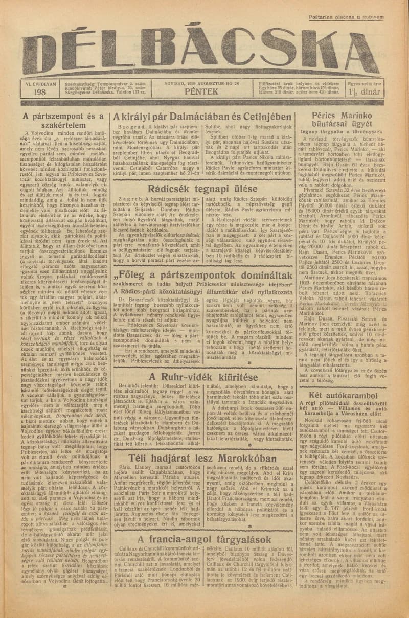 Délbácska, 6. évf. 1925. augusztus 28. 198. sz.