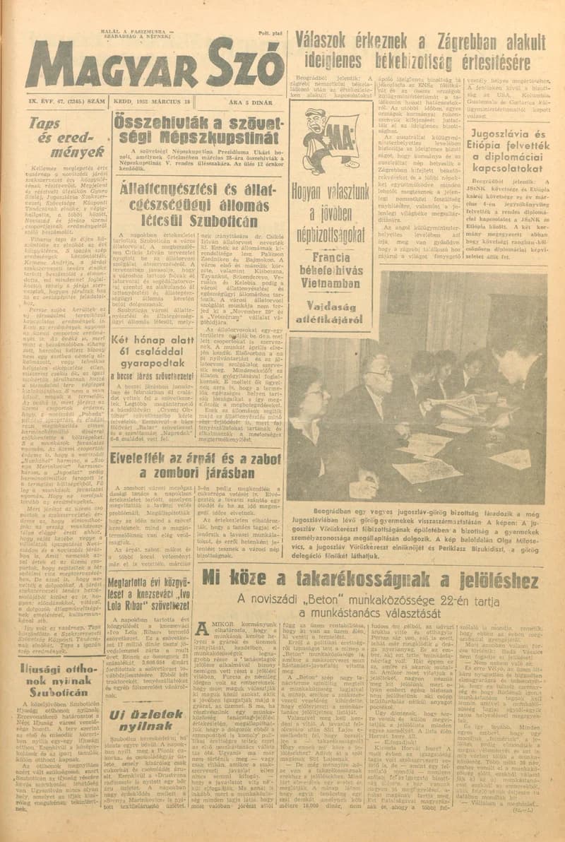 Magyar Szó, 9. évf. 1952. március 18. 67. sz. 1–6. oldal