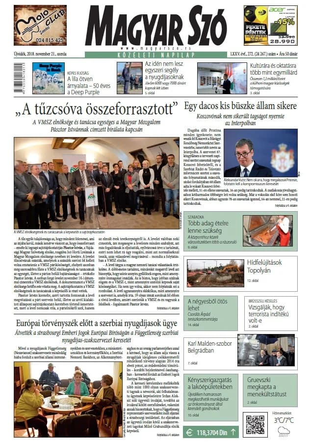 Magyar Szó, 75. évf. 2018. november 21. 272. sz. 1–16. oldal