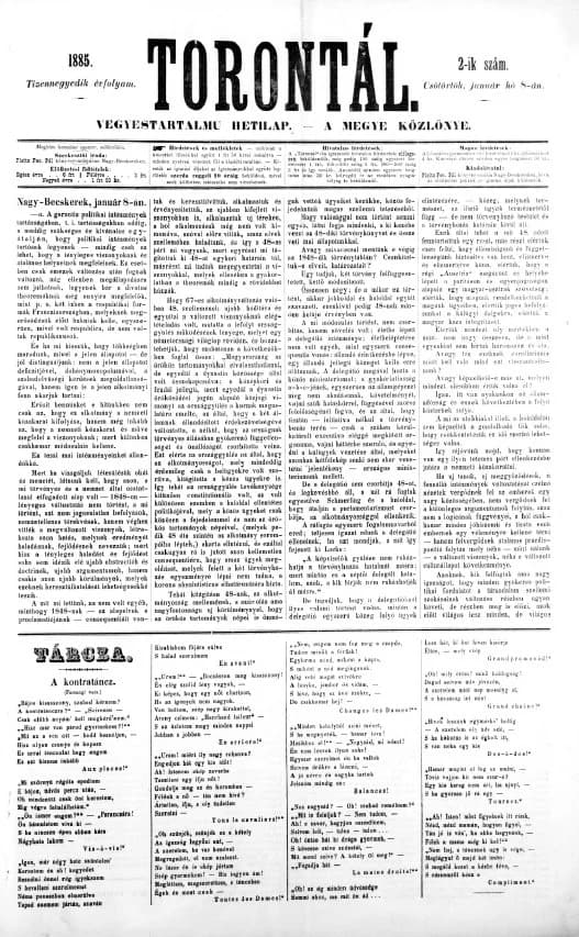 Torontál, 14. évf. 1885. január 8. 2. sz.
