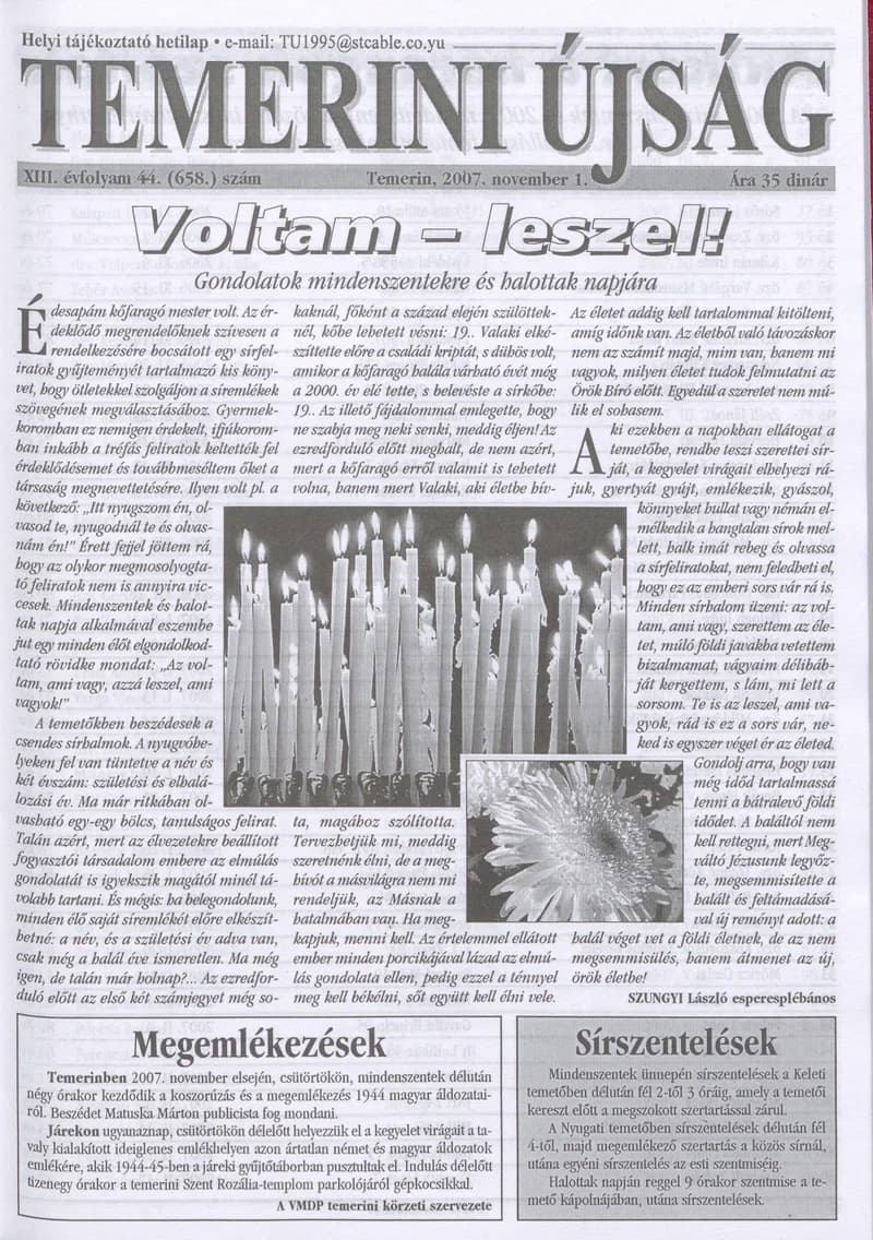 Temerini Újság, 13. évf. 2007. november 1. 44. sz.
