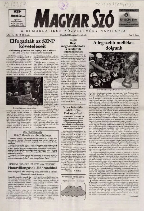 Magyar Szó, 59. évf. 2002. május 31. 125. sz. 1–16. oldal