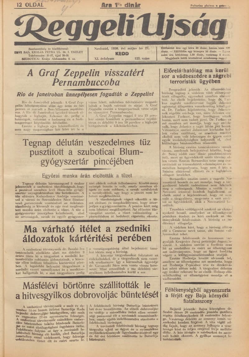 Reggeli Újság, 11. évf. 1930. május 27. 123. sz.