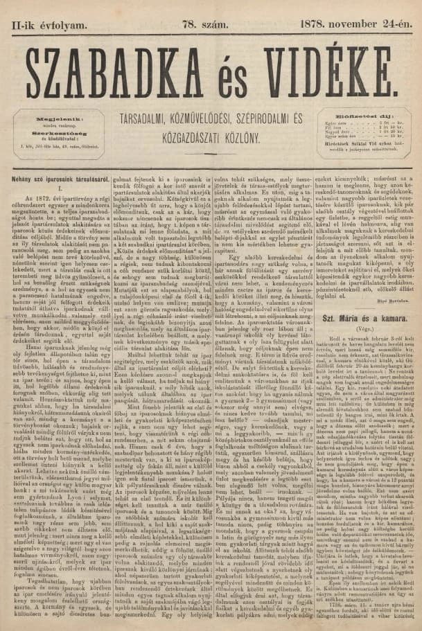 Szabadka és vidéke, 2. évf. 1878. november 24. 78. sz.