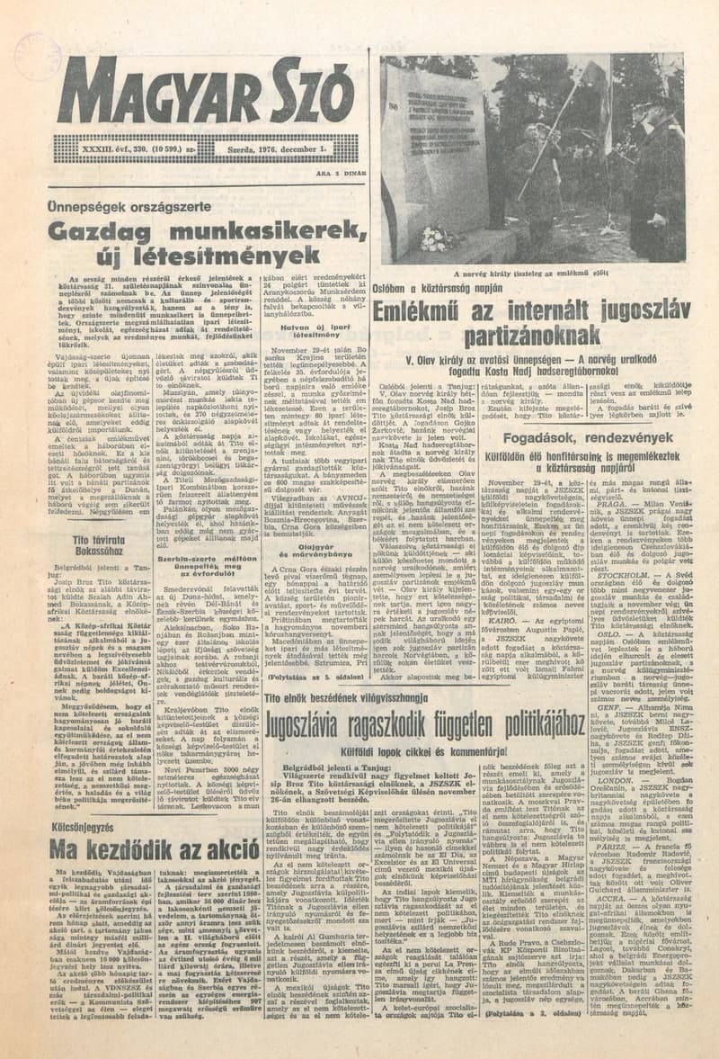 Magyar Szó, 33. évf. 1976. december 1. 330. sz. 1–20. oldal