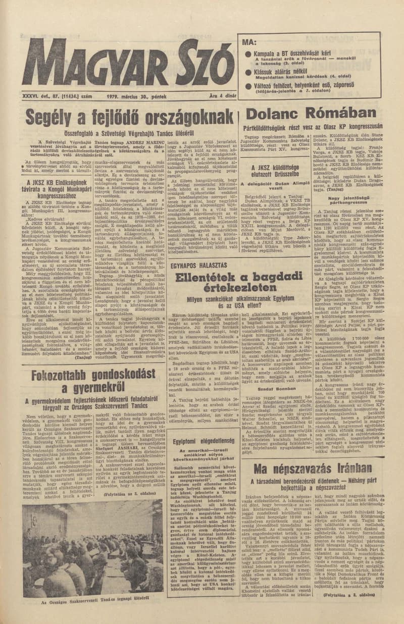 Magyar Szó, 36. évf. 1979. március 30. 87. sz. 1–20. oldal