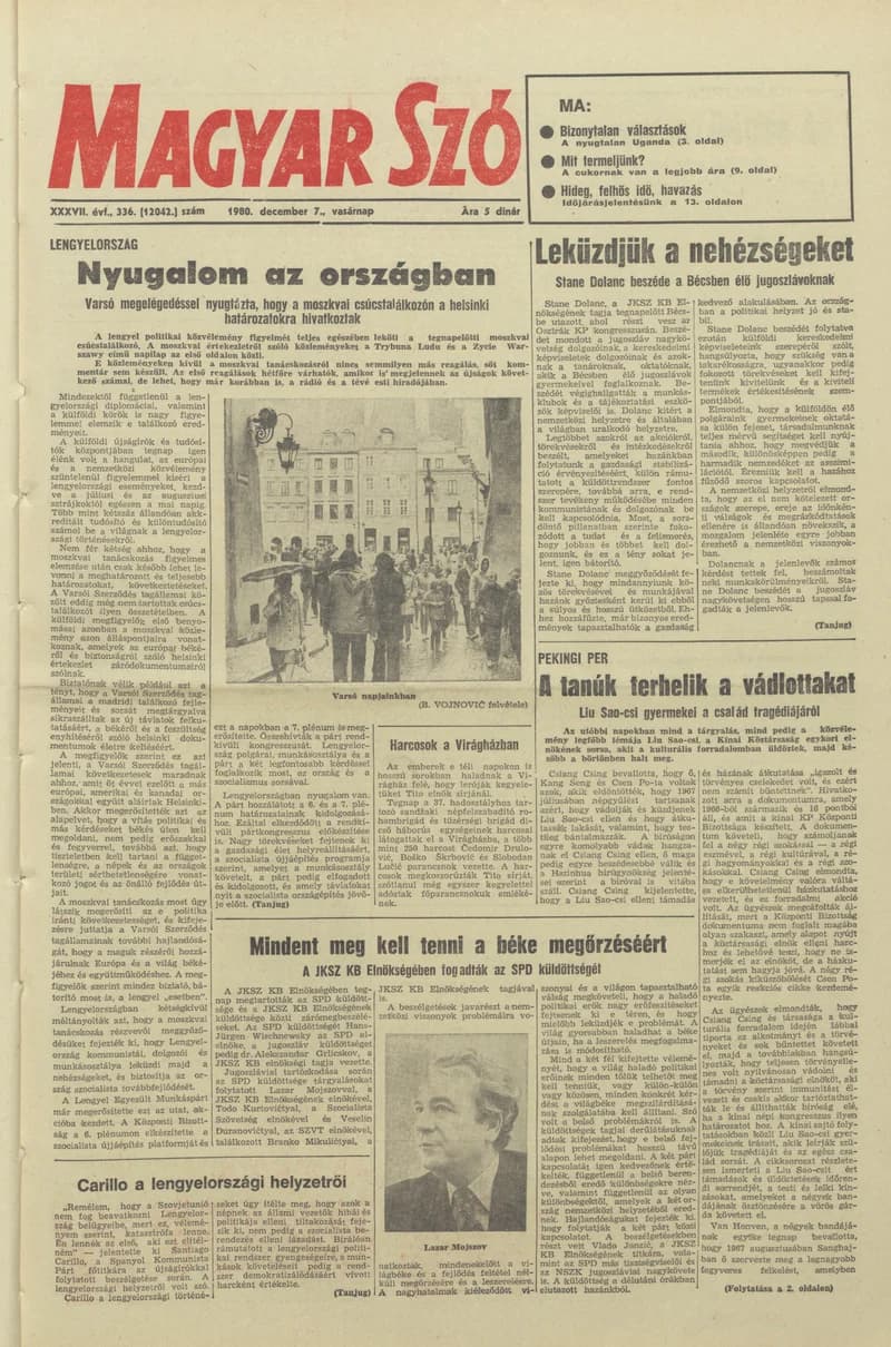 Magyar Szó, 37. évf. 1980. december 7. 336. sz. 1–28. oldal