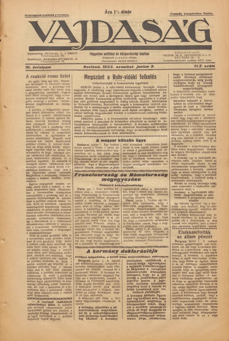Vajdaság, 3. évf. 1923. július 2. 123. sz.