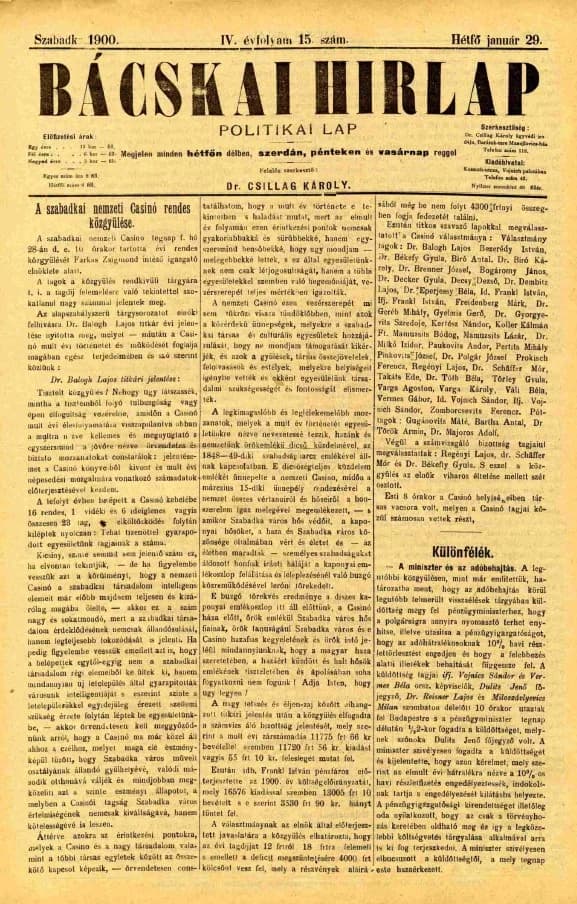 Bácskai Hirlap, 4. évf. 1900. január 29. 15. sz.