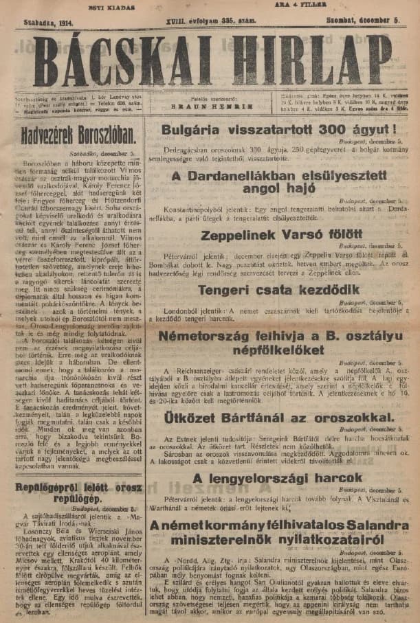 Bácskai Hirlap, 18. évf. 1914. december 5. 335. sz.