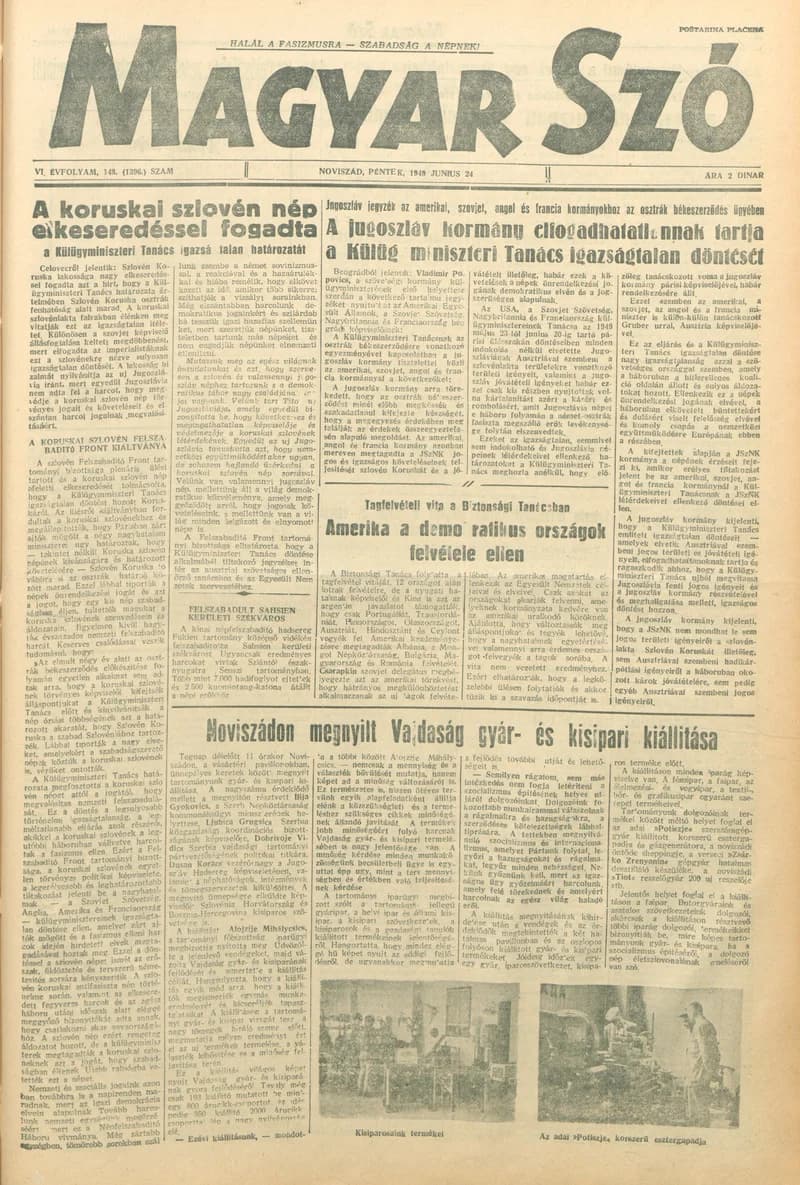 Magyar Szó, 6. évf. 1949. június 24. 148. sz. 1–4. oldal