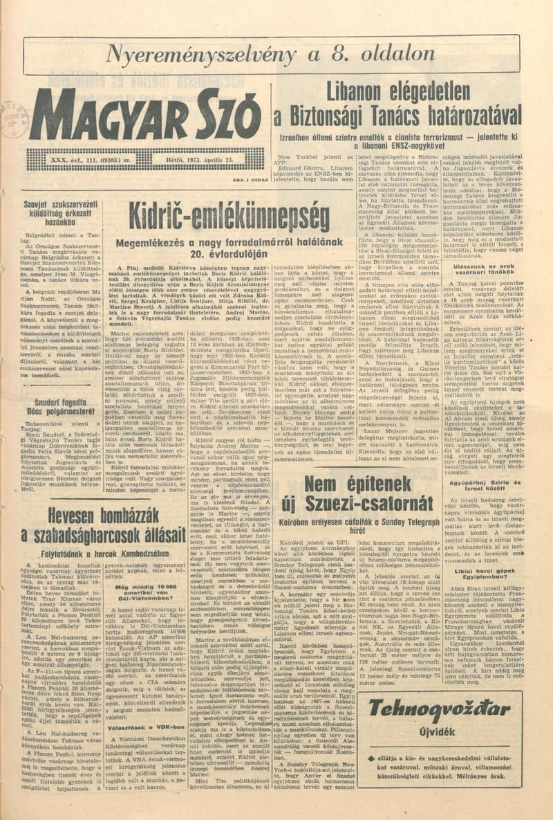Magyar Szó, 30. évf. 1973. április 23. 111. sz. 1–10. oldal