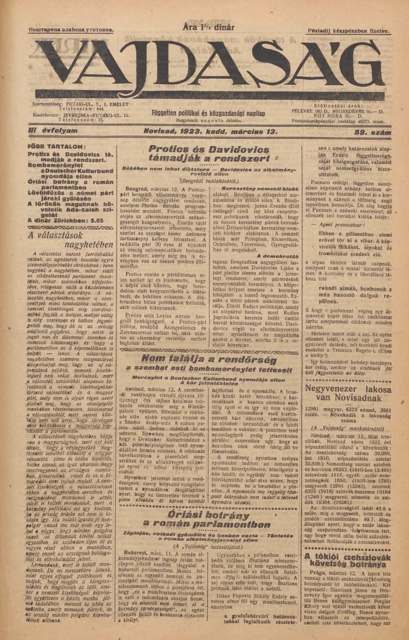 Vajdaság, 3. évf. 1923. március 13. 59. sz.
