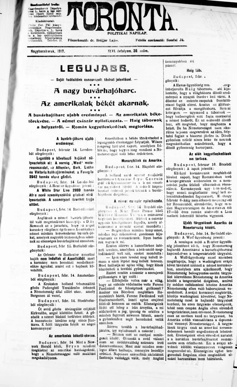 Torontál, 46. évf. 1917. február 14. 36. sz.