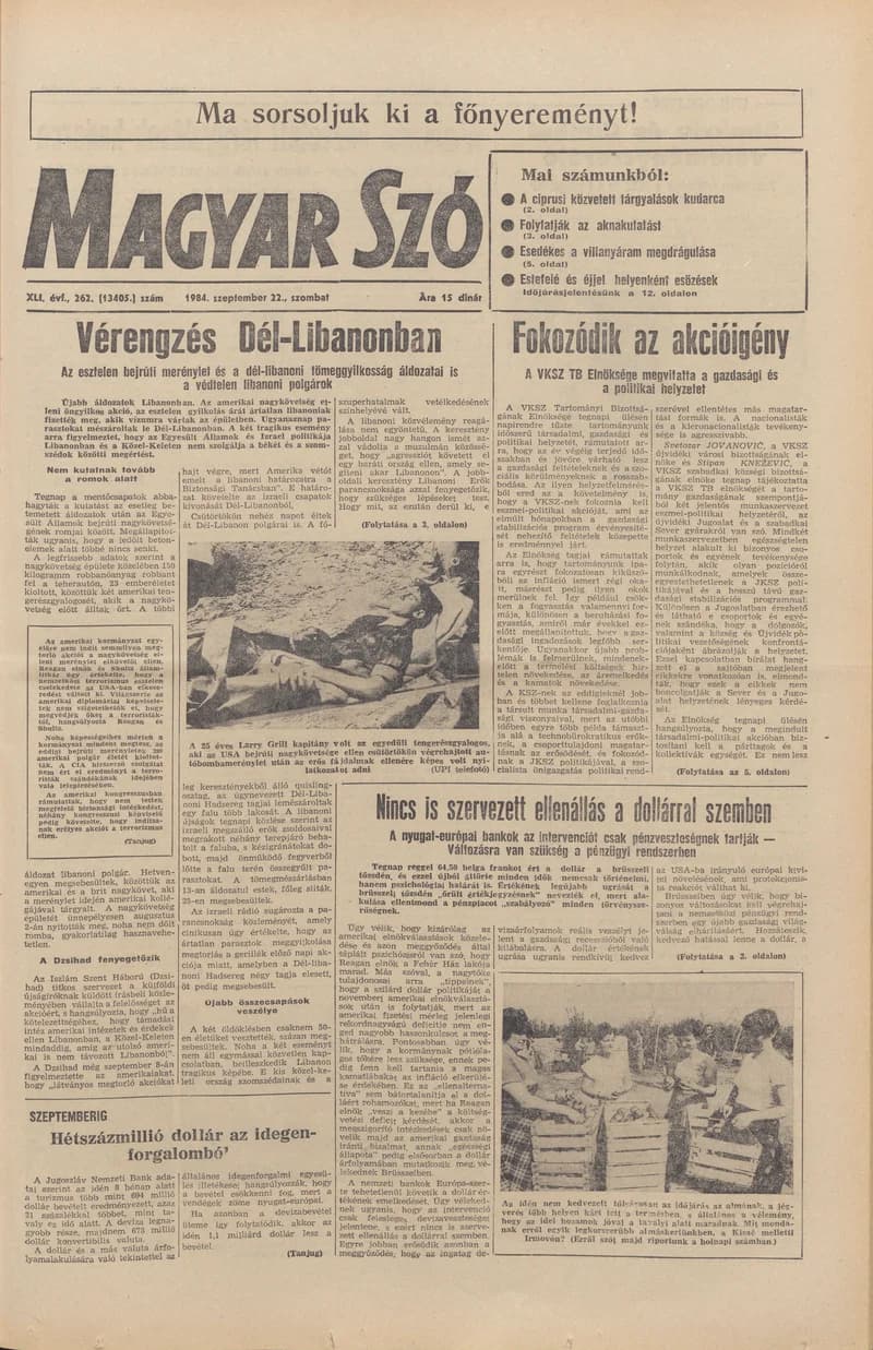 Magyar Szó, 41. évf. 1984. szeptember 22. 262. sz. 1–24. oldal