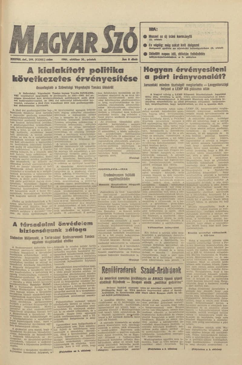 Magyar Szó, 38. évf. 1981. október 30. 299. sz.