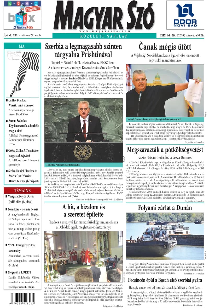 Magyar Szó, 69. évf. 2012. szeptember 26. 224. sz. 1–20. oldal