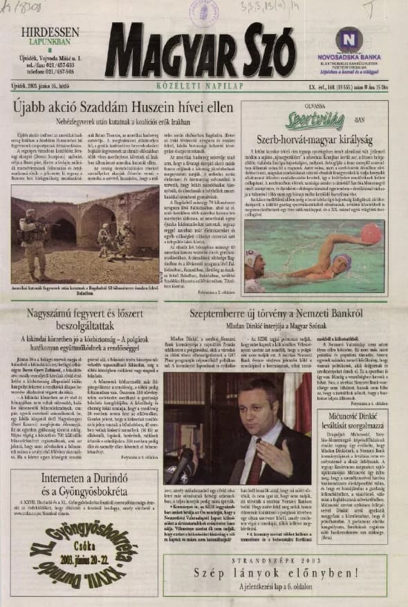 Magyar Szó, 60. évf. 2003. június 16. 140. sz. 1–16. oldal