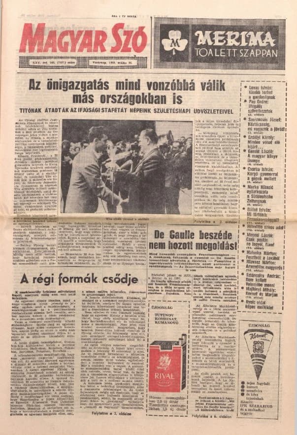 Magyar Szó, 25. évf. 1968. május 26. 143. sz. 1–32. oldal