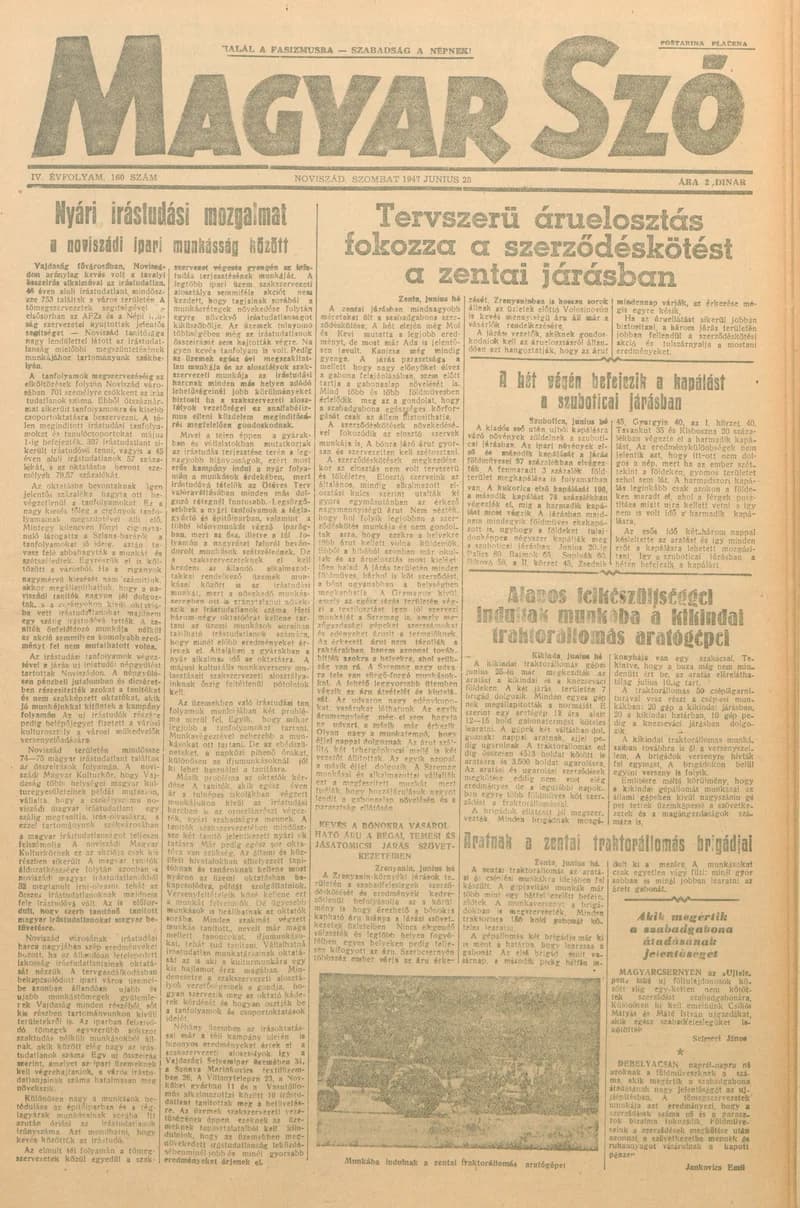 Magyar Szó, 4. évf. 1947. június 28. 160. sz. 1–4. oldal