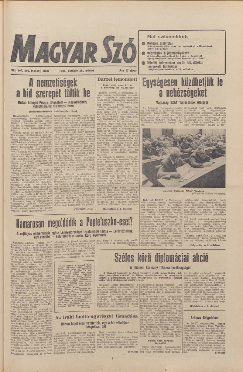 Magyar Szó, 41. évf. 1984. október 26. 296. sz. 1–20. oldal