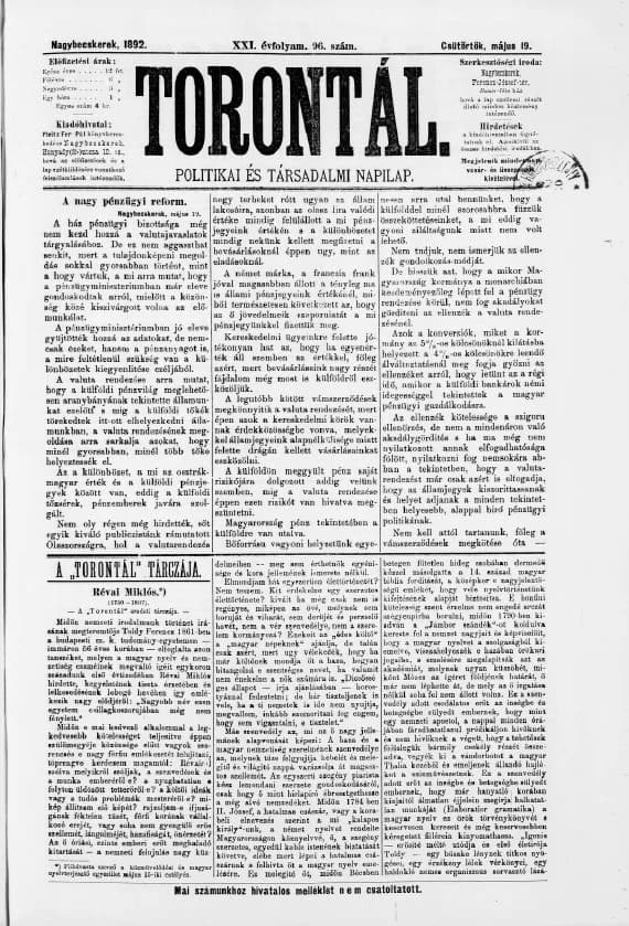 Torontál, 21. évf. 1892. május 19. 96. sz.