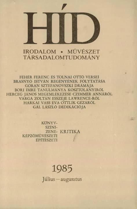 Híd, 49. évf. 1985. július – augusztus. 7–8. sz. 919–1092. oldal