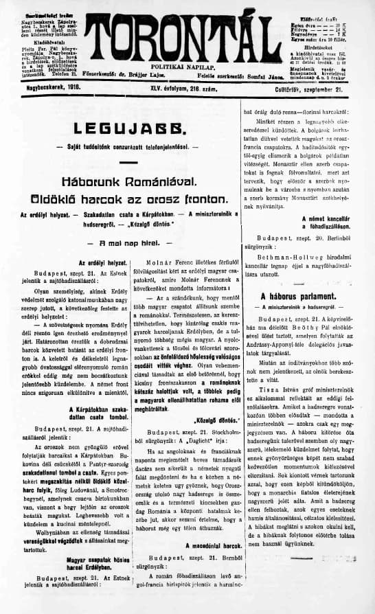 Torontál, 45. évf. 1916. szeptember 21. 216. sz.