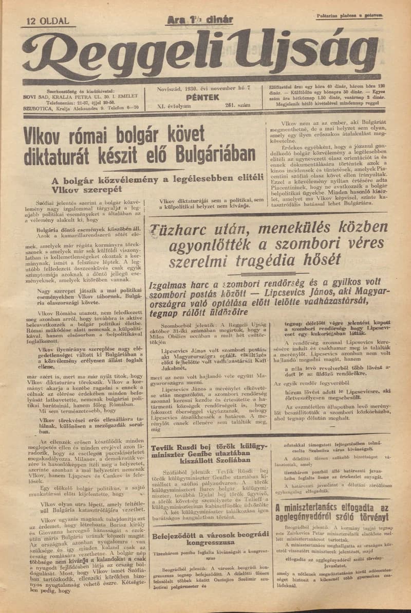 Reggeli Újság, 11. évf. 1930. november 7. 261. sz.