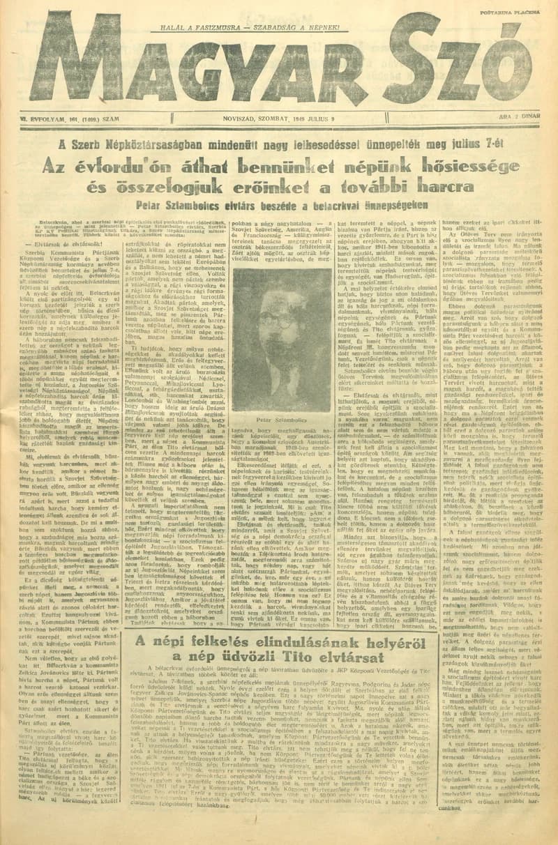 Magyar Szó, 6. évf. 1949. július 9. 161. sz. 1–4. oldal