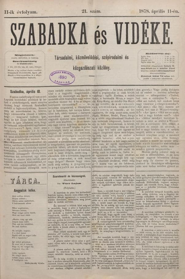 Szabadka és vidéke, 2. évf. 1878. április 11. 21. sz.