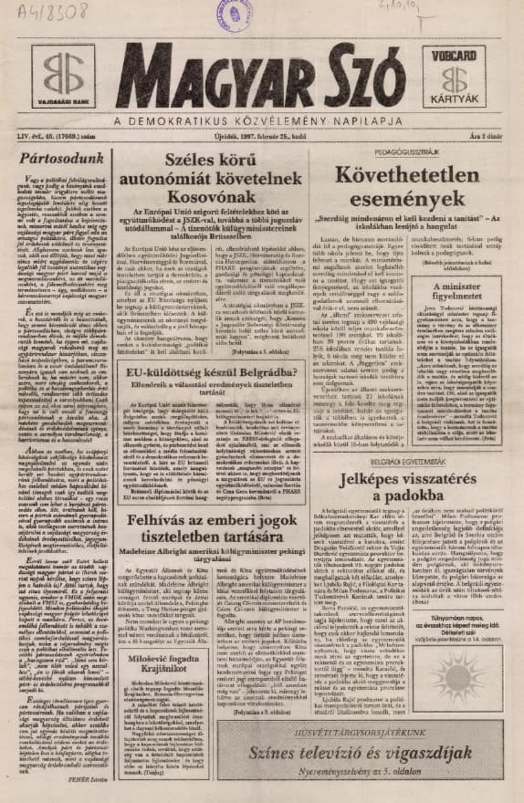 Magyar Szó, 54. évf. 1997. február 25. 46. sz. 1–16. oldal