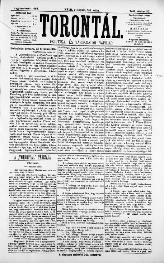 Torontál, 23. évf. 1894. október 30. 249. sz.