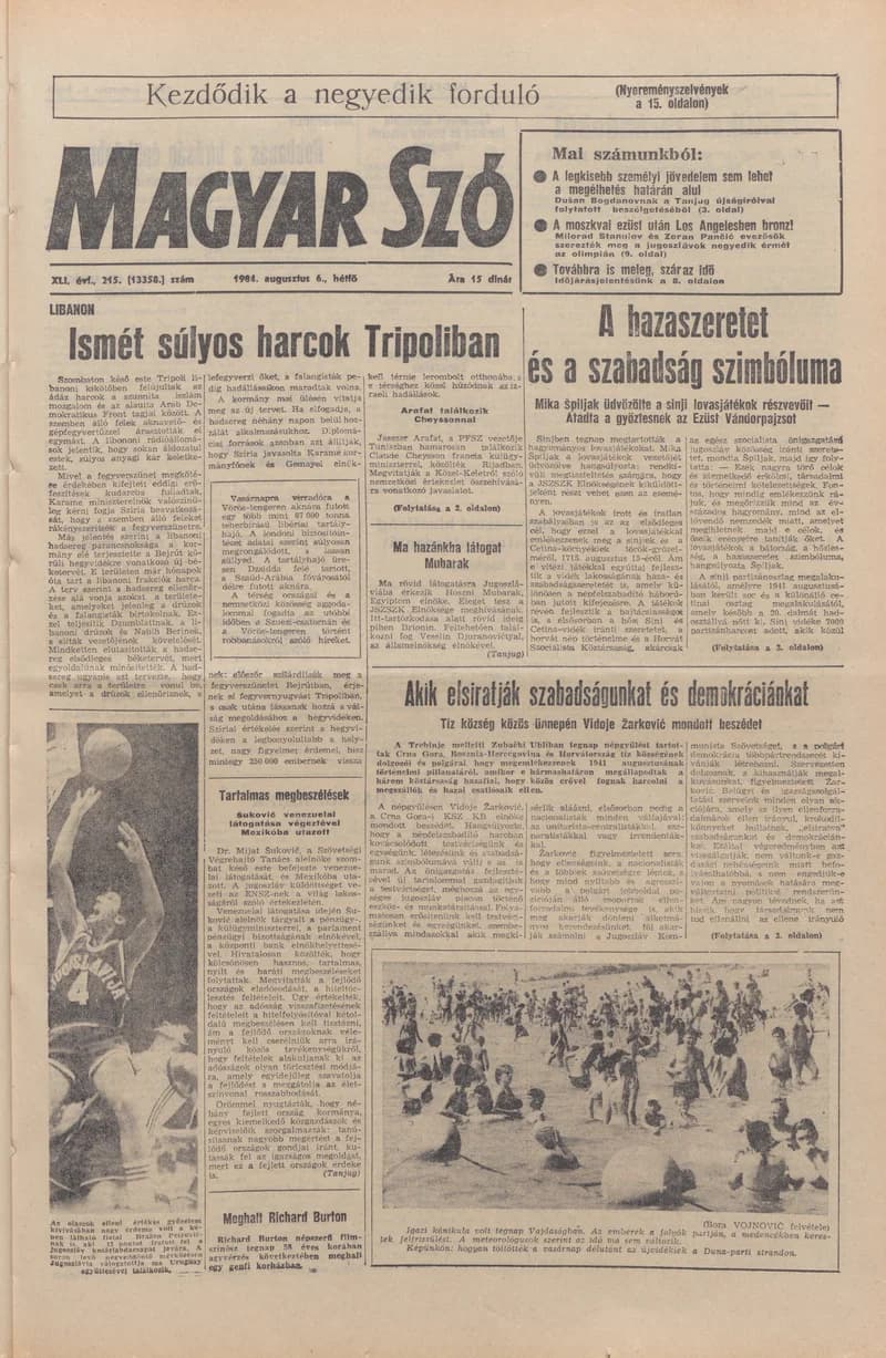 Magyar Szó, 41. évf. 1984. augusztus 6. 215. sz. 1–8. oldal