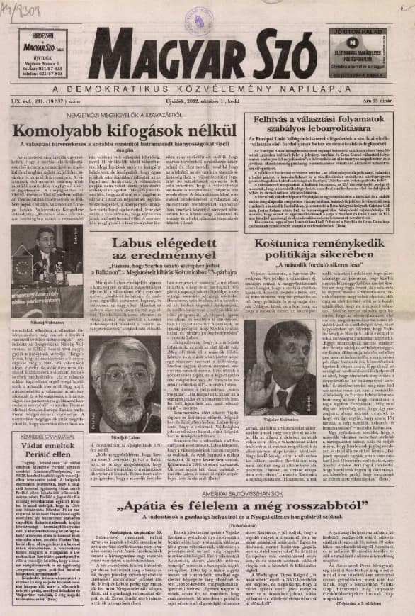 Magyar Szó, 59. évf. 2002. október 1. 231. sz. 1–16. oldal