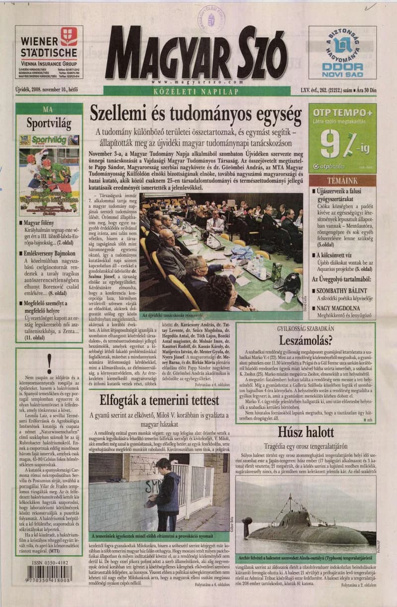 Magyar Szó, 65. évf. 2008. november 10. 262. sz. 1–16. oldal