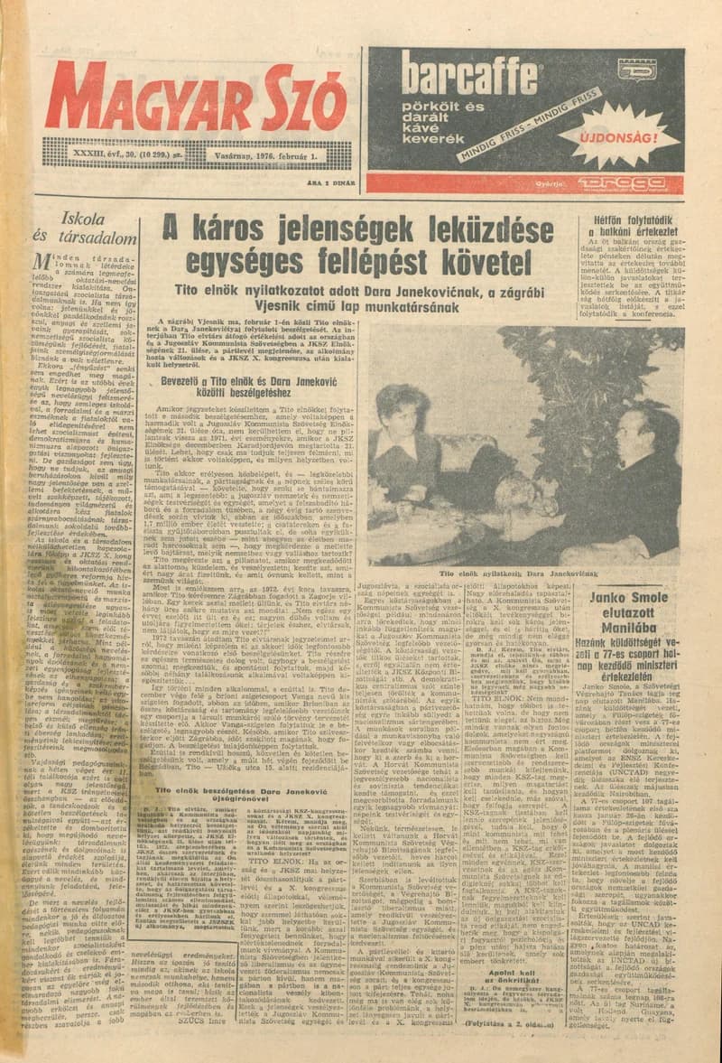 Magyar Szó, 33. évf. 1976. február 1. 30. sz. 1–28. oldal