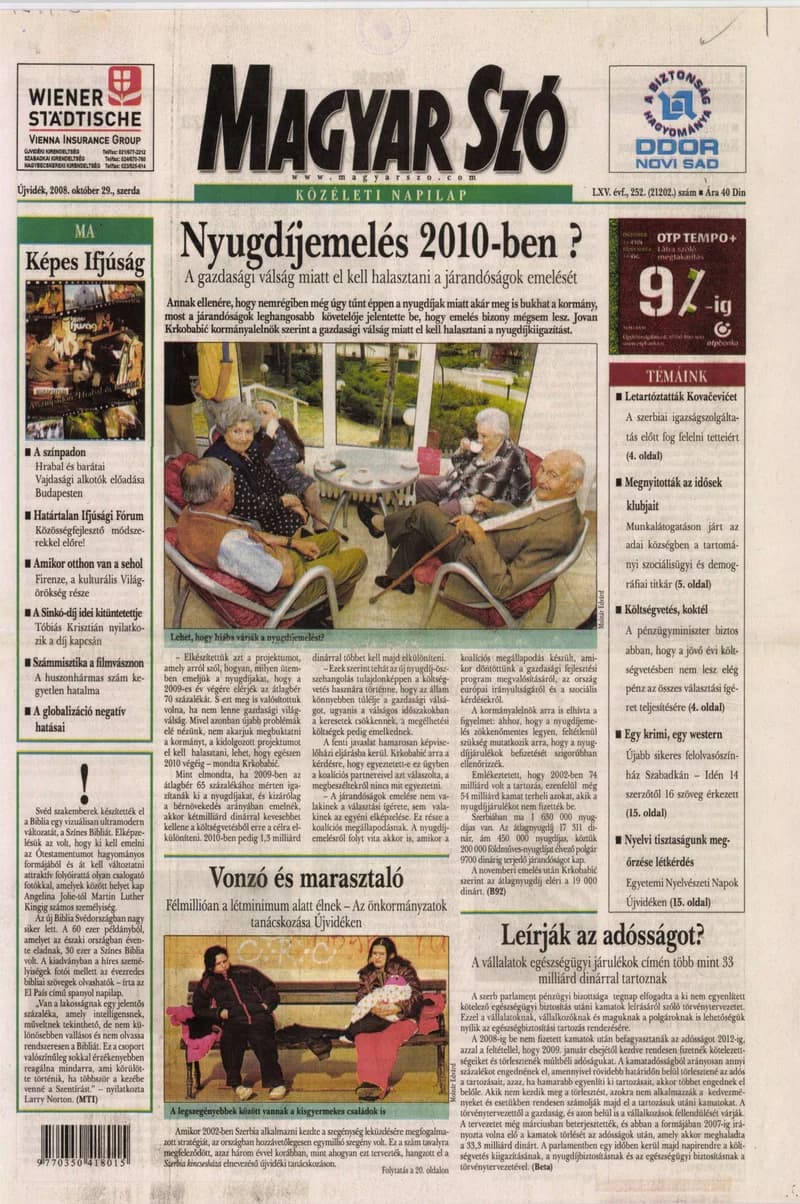 Magyar Szó, 65. évf. 2008. október 29. 252. sz. 1–20. oldal