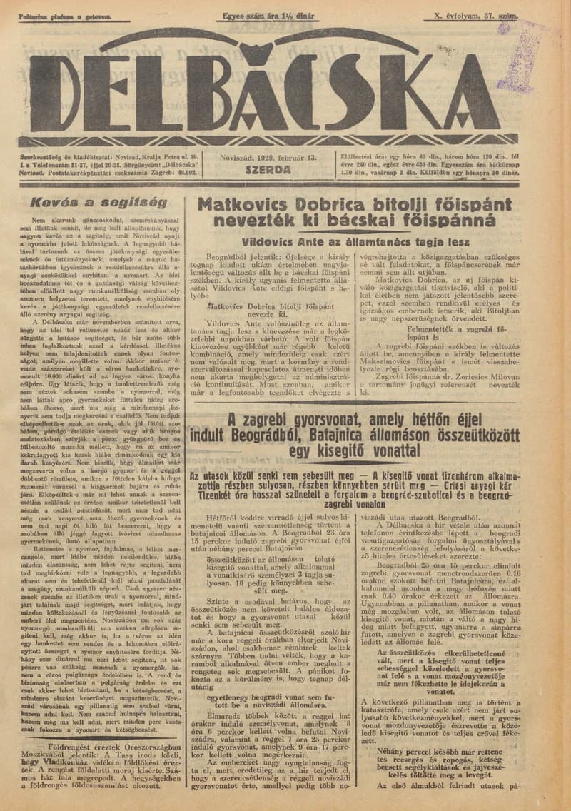 Délbácska, 10. évf. 1929. február 13. 37. sz.